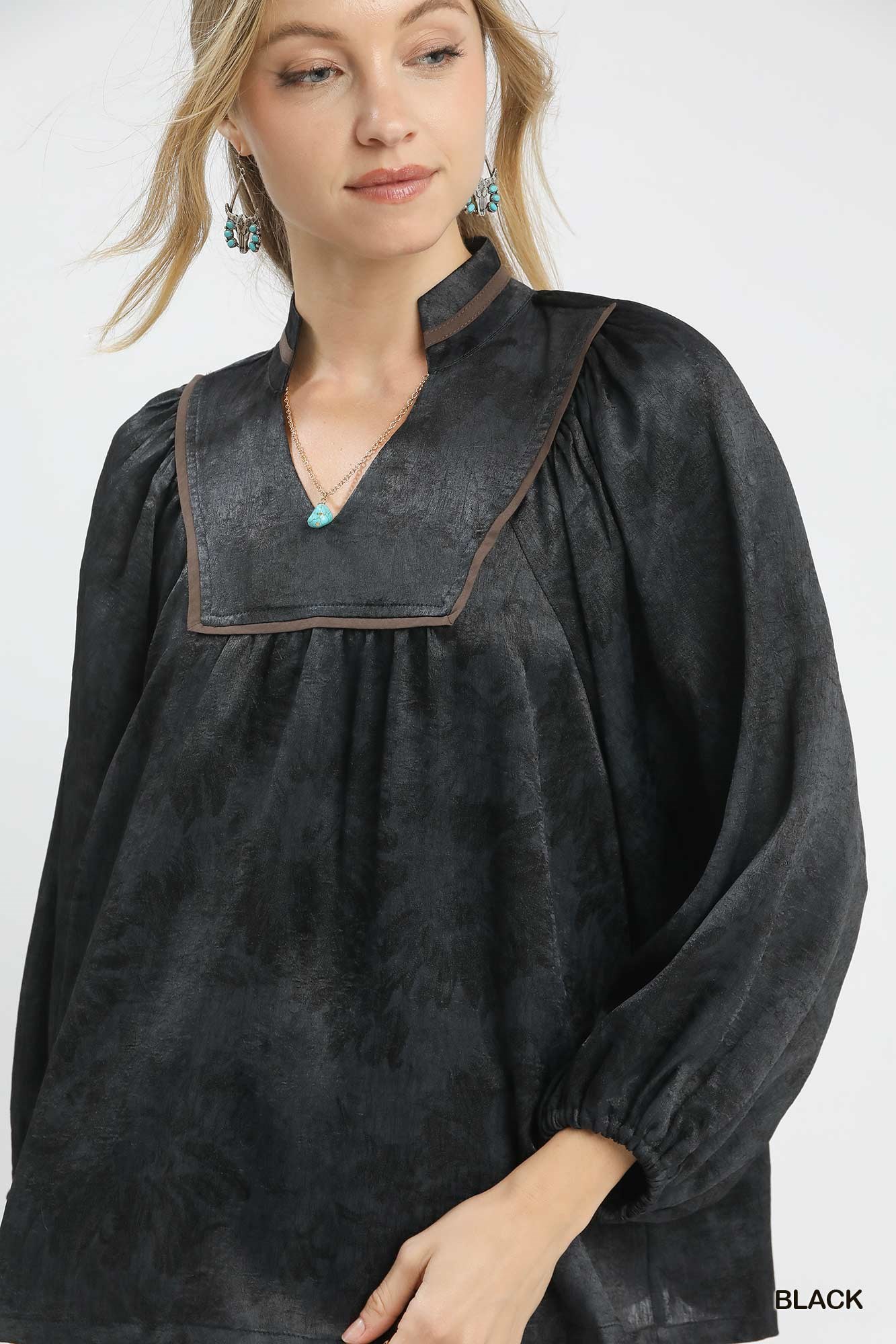 Crinkle Brocade Long Sleeve Blouse, image 5