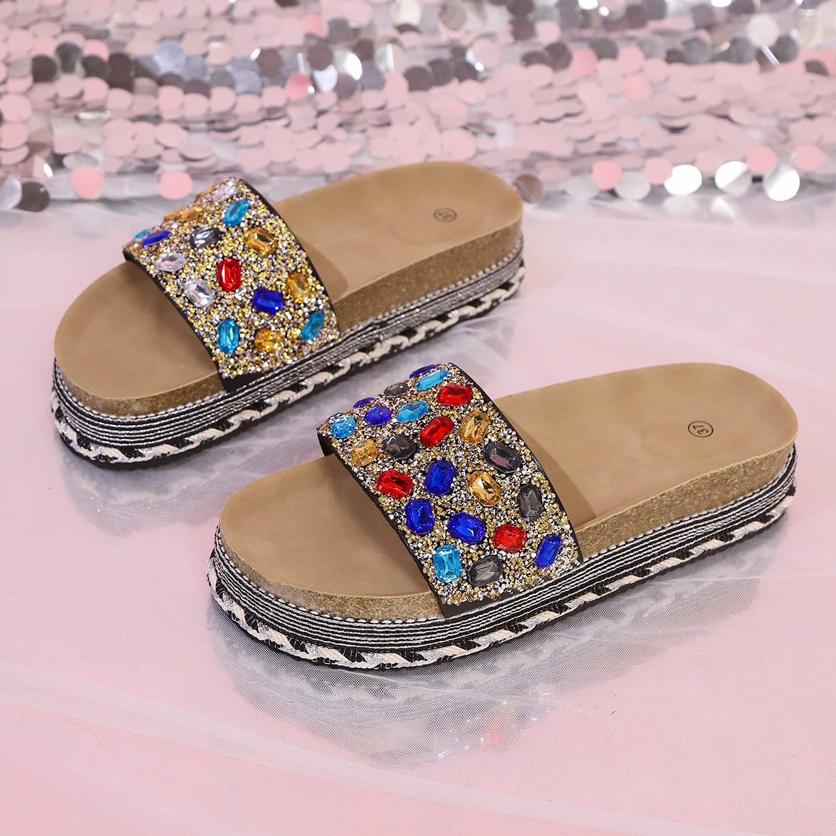 Rhinestone Open Toe Platform Sandals, image 9
