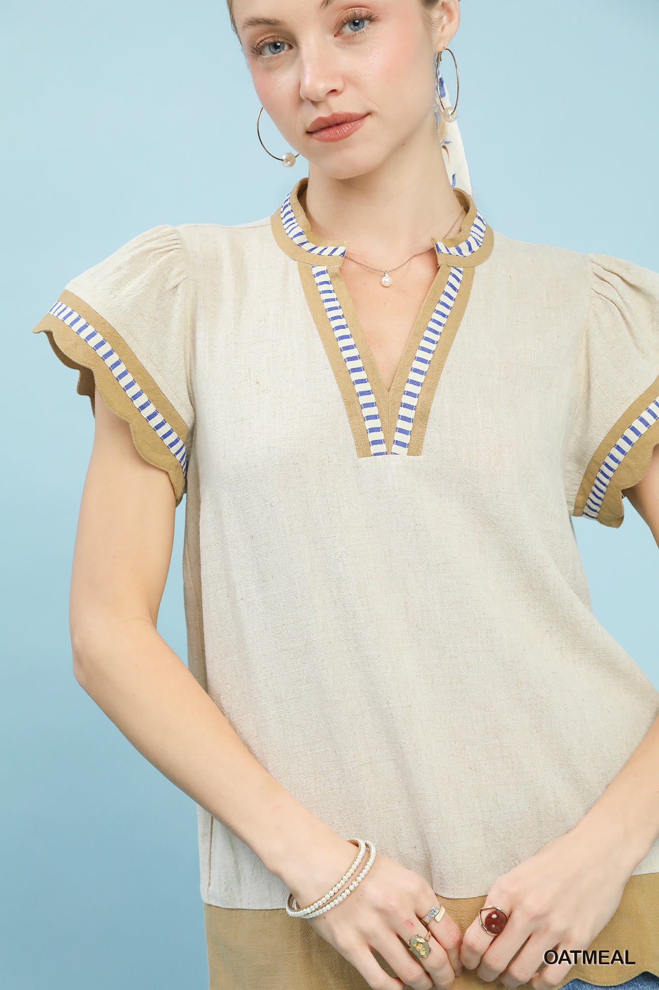Contrast Scallop Trim Top, image 2