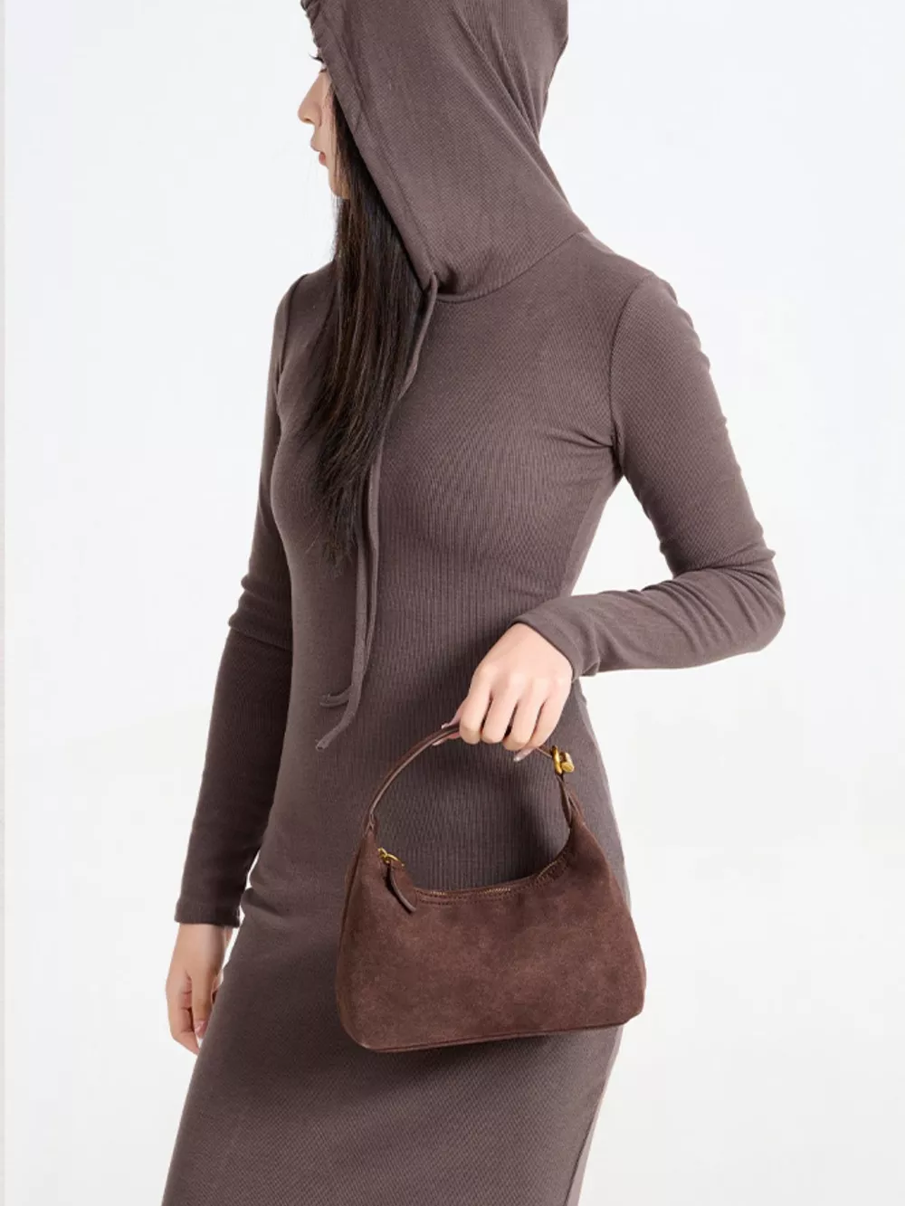 Minimalist Suede Crossbody Bag with Top Handle, image 6