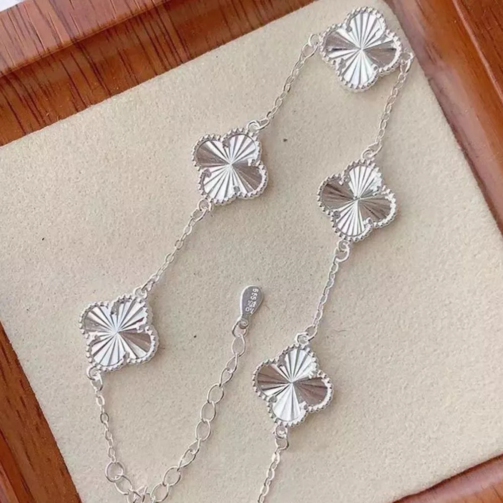 925 Sterling Silver Chain Four Leaf Clover Bracelet, image 2