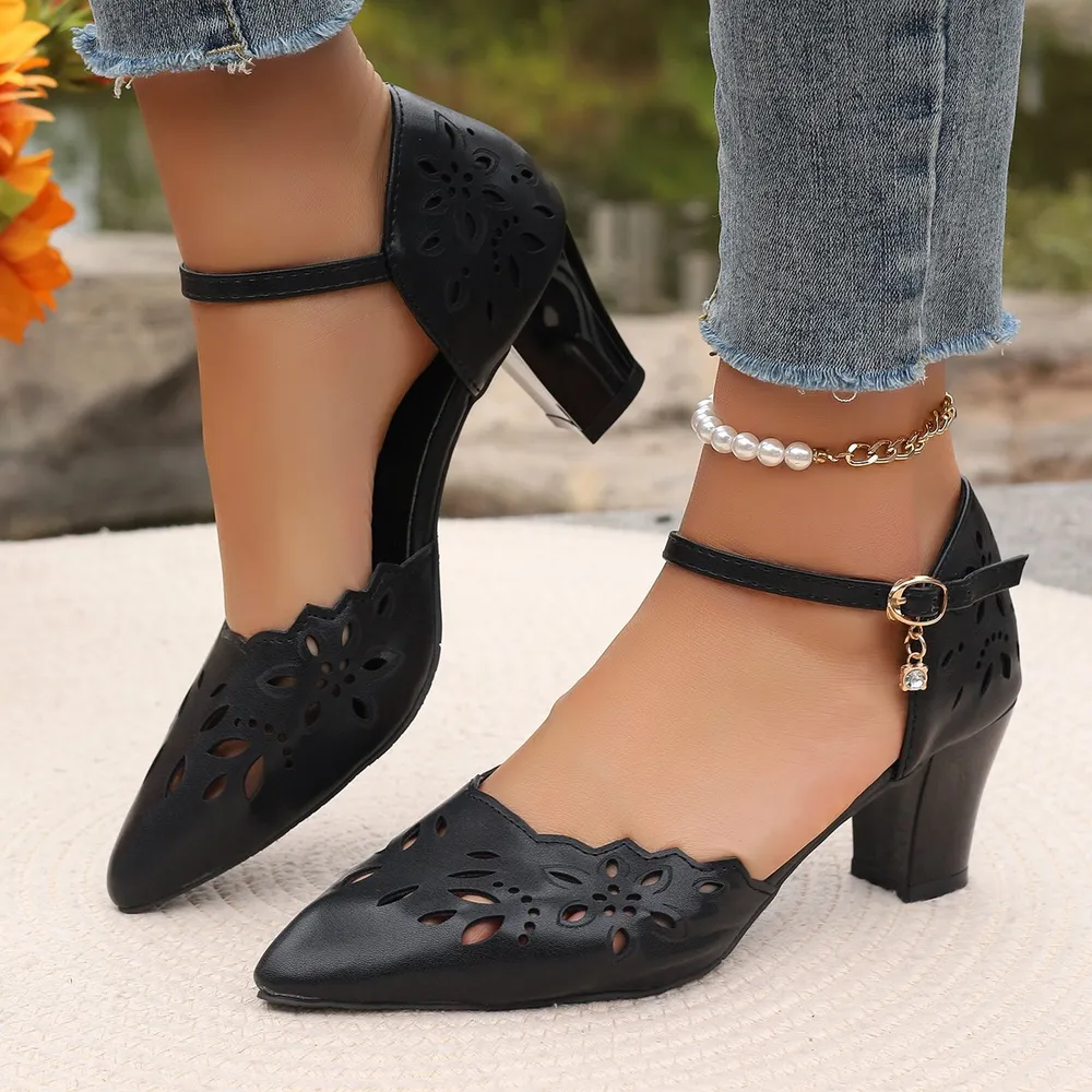 Cutout Point Toe Block Heels Sandals, image 4