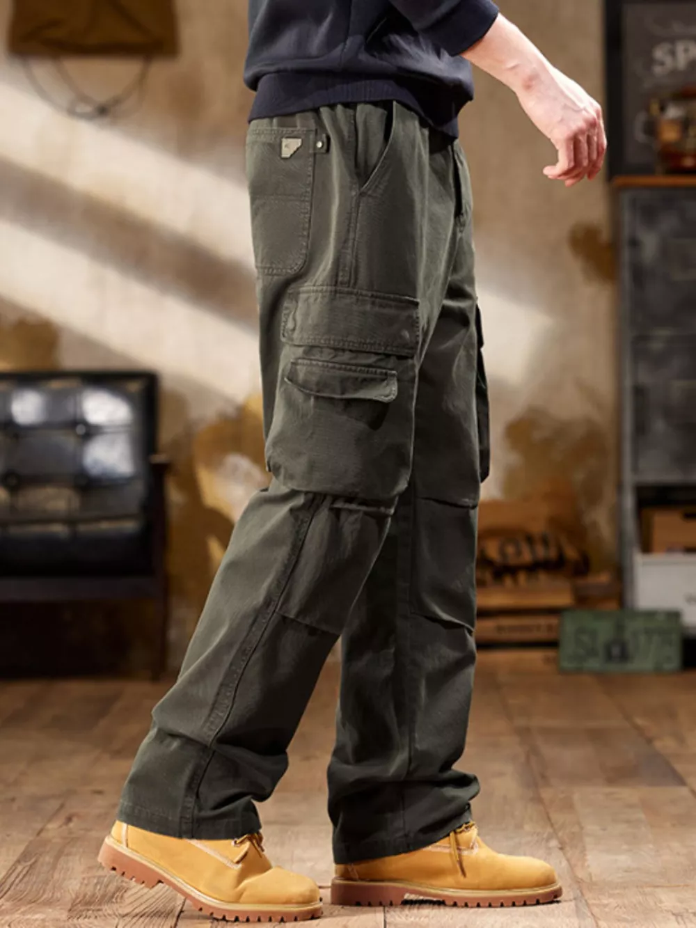 Men's Full Size Elastic Waist Cargo Pants Plus Size, image 8