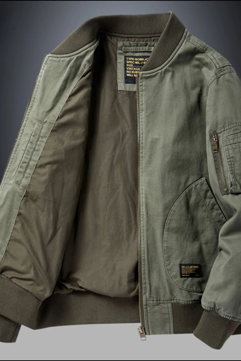 Men's Plus Size Zip Up Baseball Collar Bomber Jacket, image 2