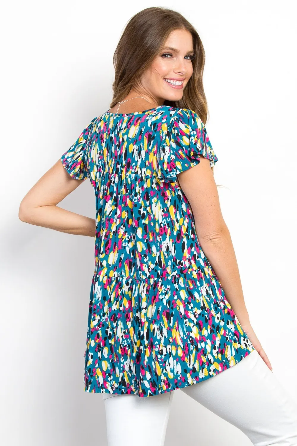 Printed Ruffle Sleeve Top, image 2