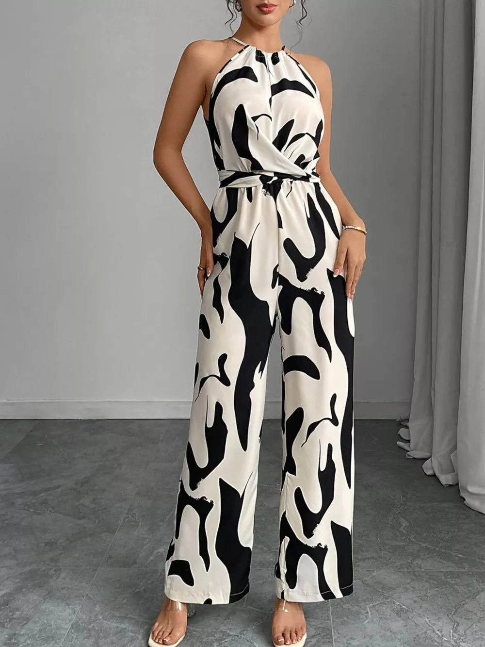 Abstract Print Wide Leg Jumpsuit, image 2
