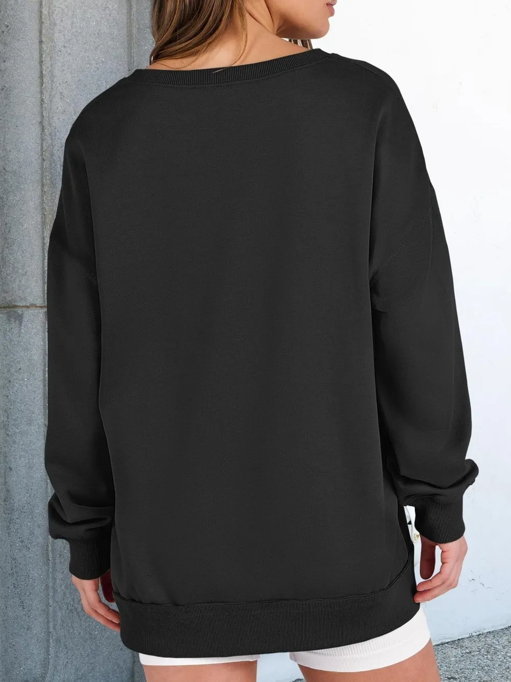 Notched Long Sleeve Oversized Sweatshirt, image 2