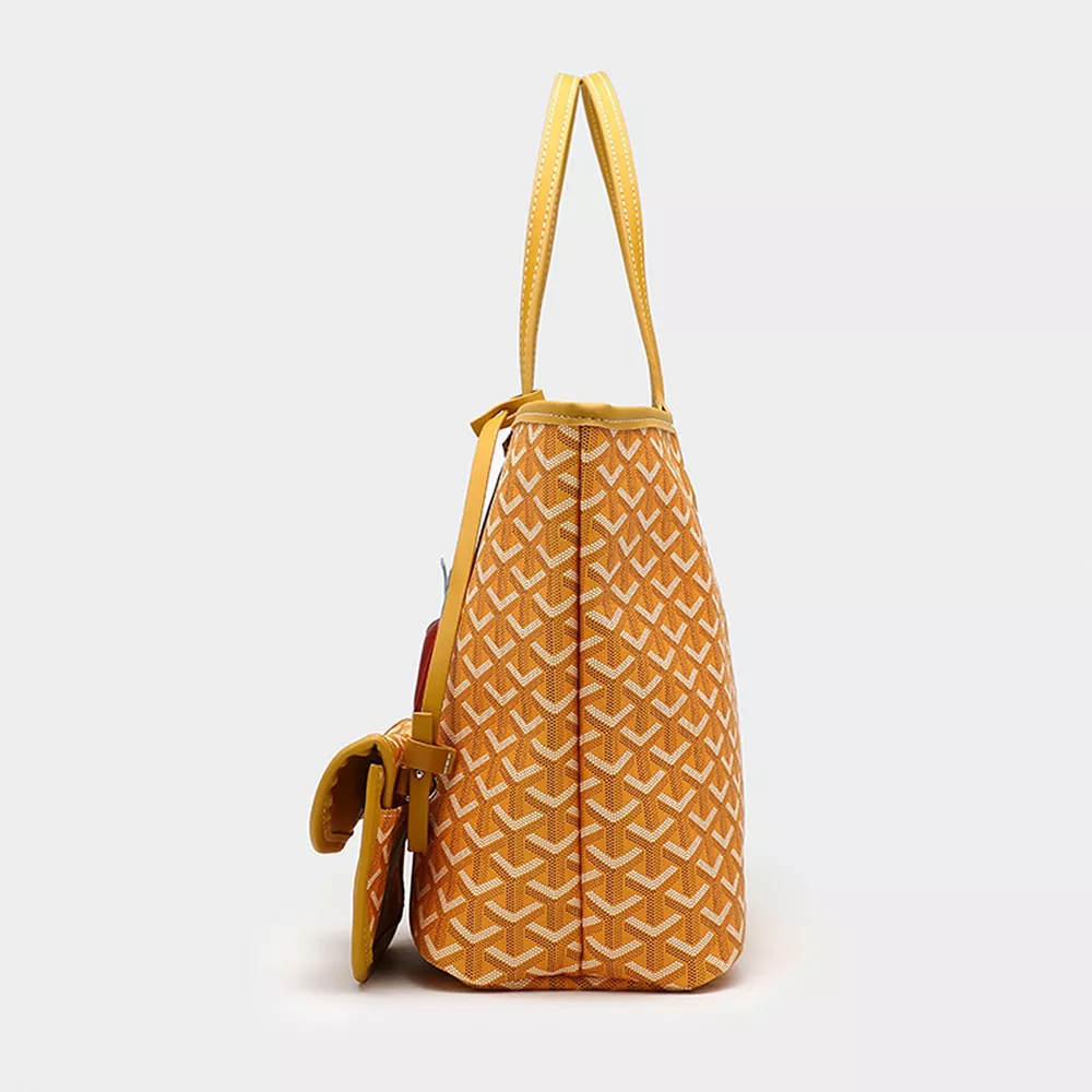 Luxury Geometric Pattern Tote Handbag with Detachable Pouch and Horse Charm, image 8