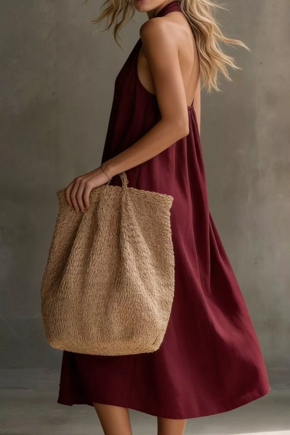 Casual Halter Neck Pocket Midi Dress, image 22