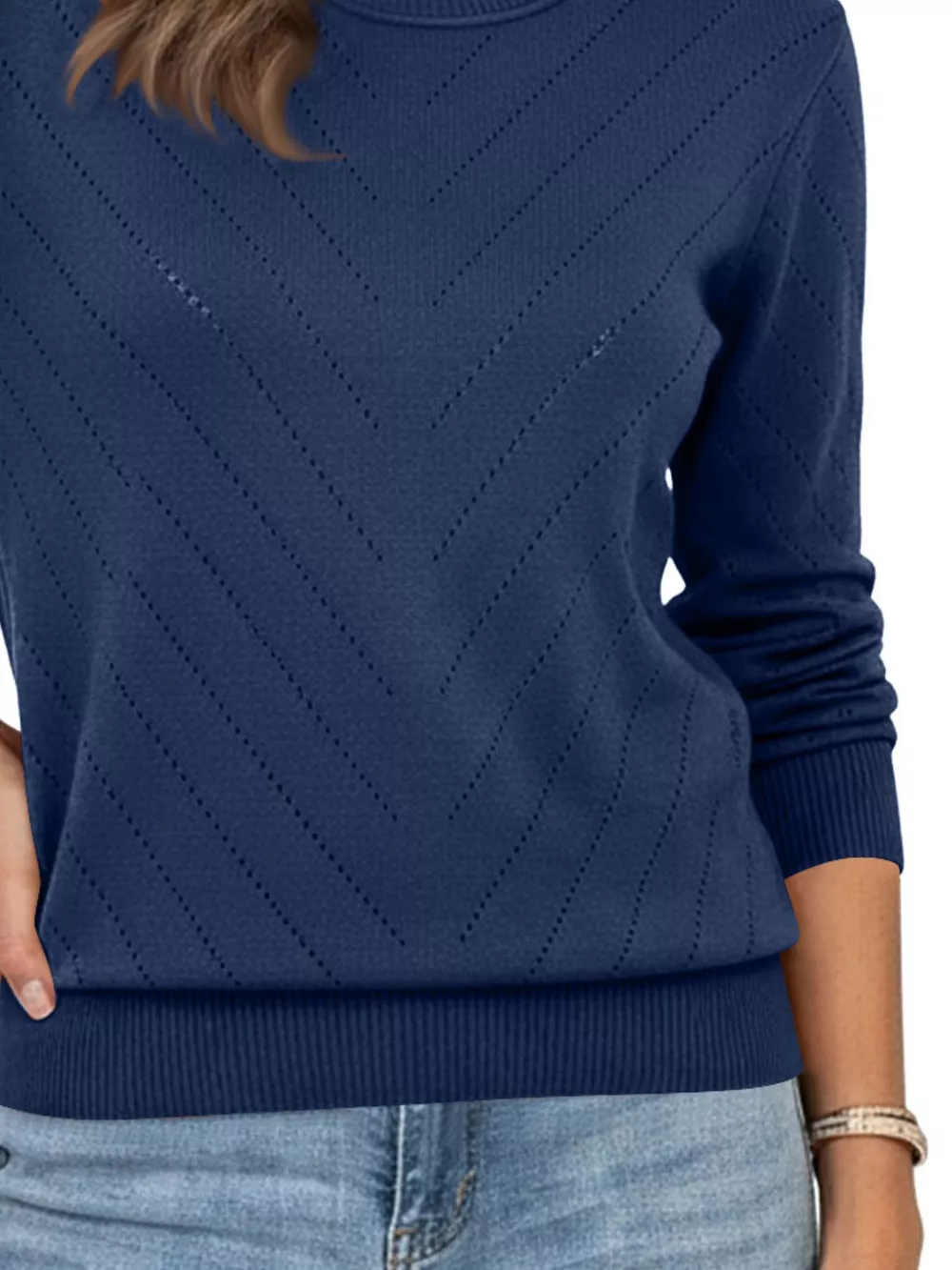Openwork Round Neck Sweater, image 24