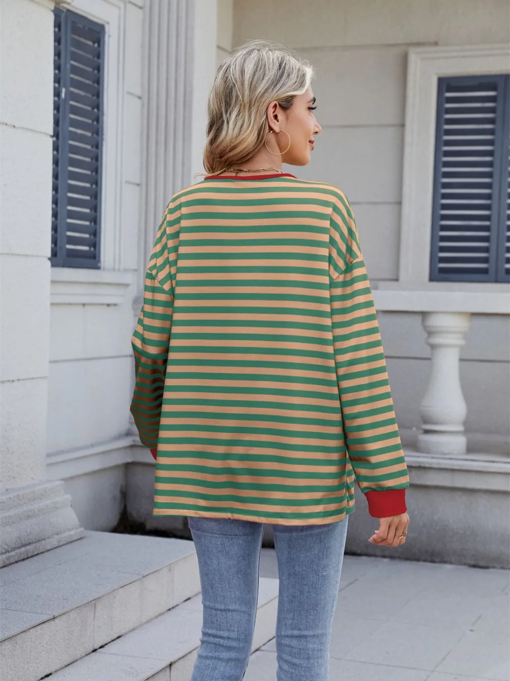 Lace-Up Striped Long Sleeve T-Shirt, image 9
