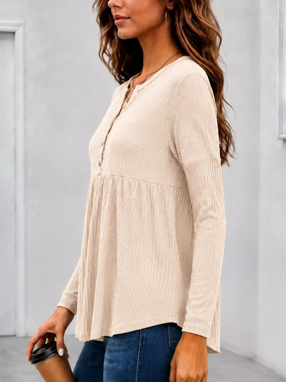 Textured Long Sleeve Peplum Top, image 11