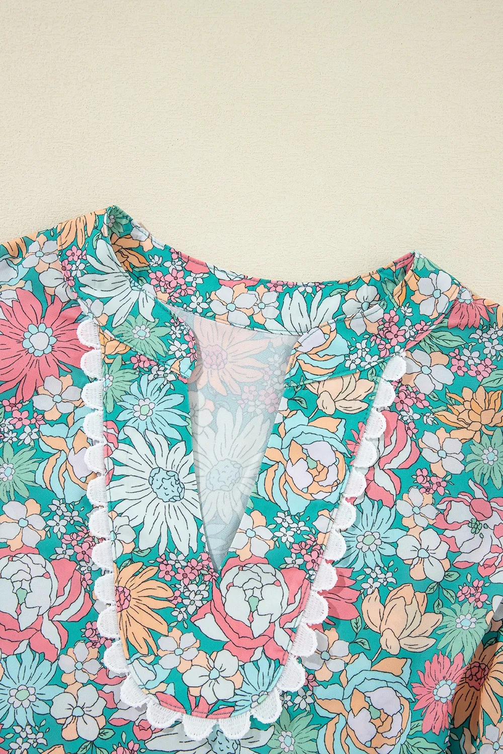 Printed Notched Short Sleeve Blouse, image 2
