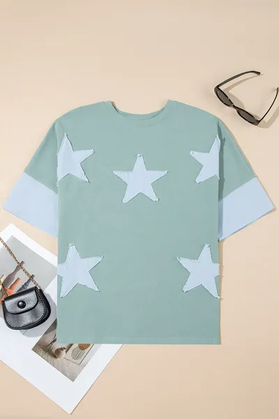 Frayed Denim Star Patched Oversize T Shirt (sold out)