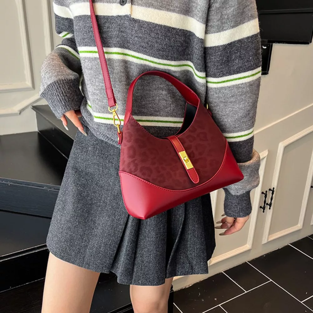 Leopard Leather Trimmed Crossbody Bag