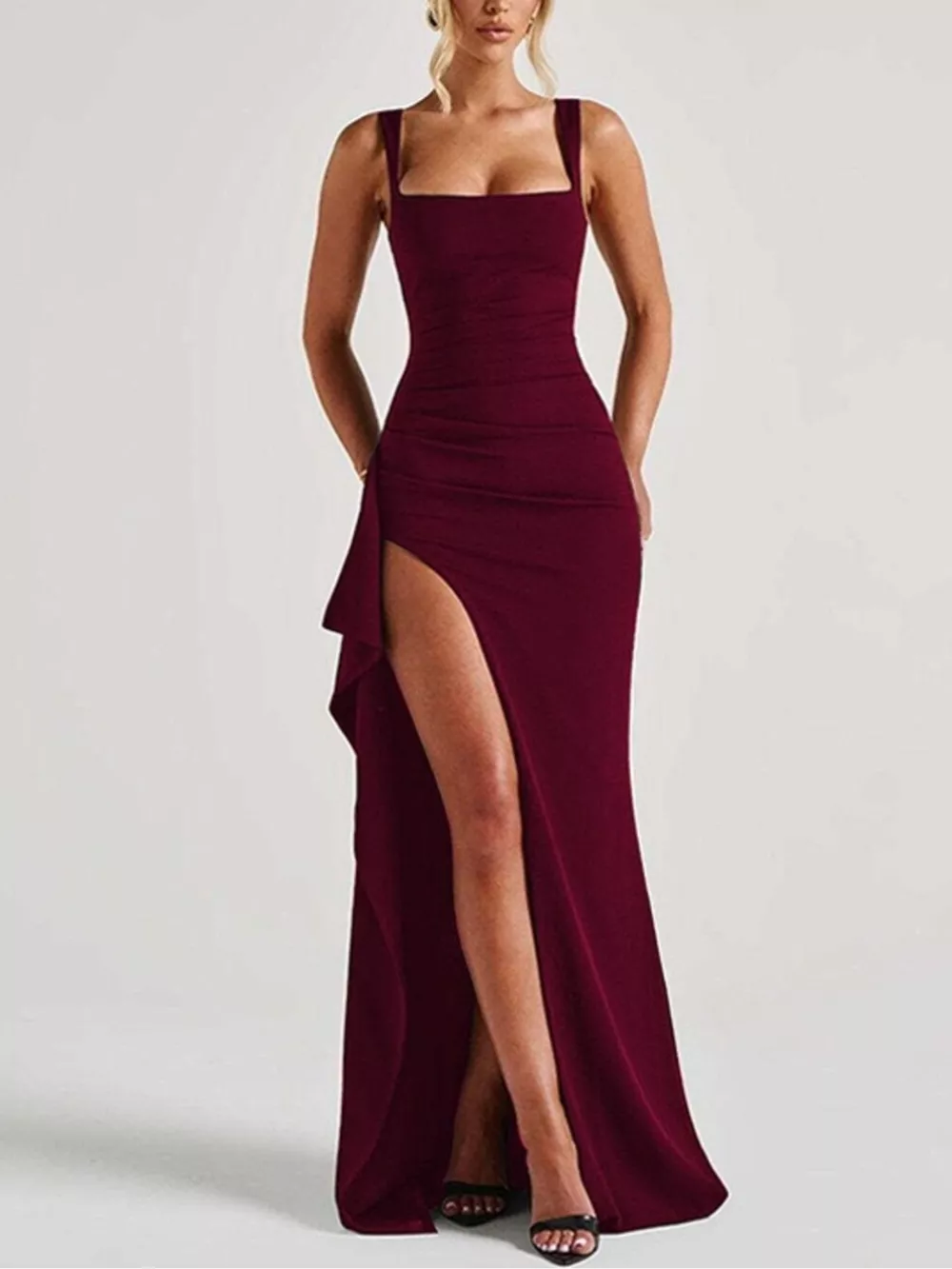 Ruched High-Slit Maxi Dress, image 8