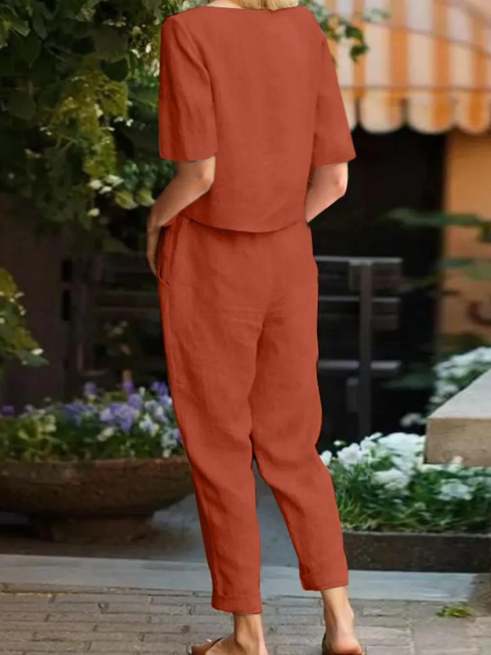 Full Size Round Neck Short Sleeve Top and Pants Set Plus Size, image 2