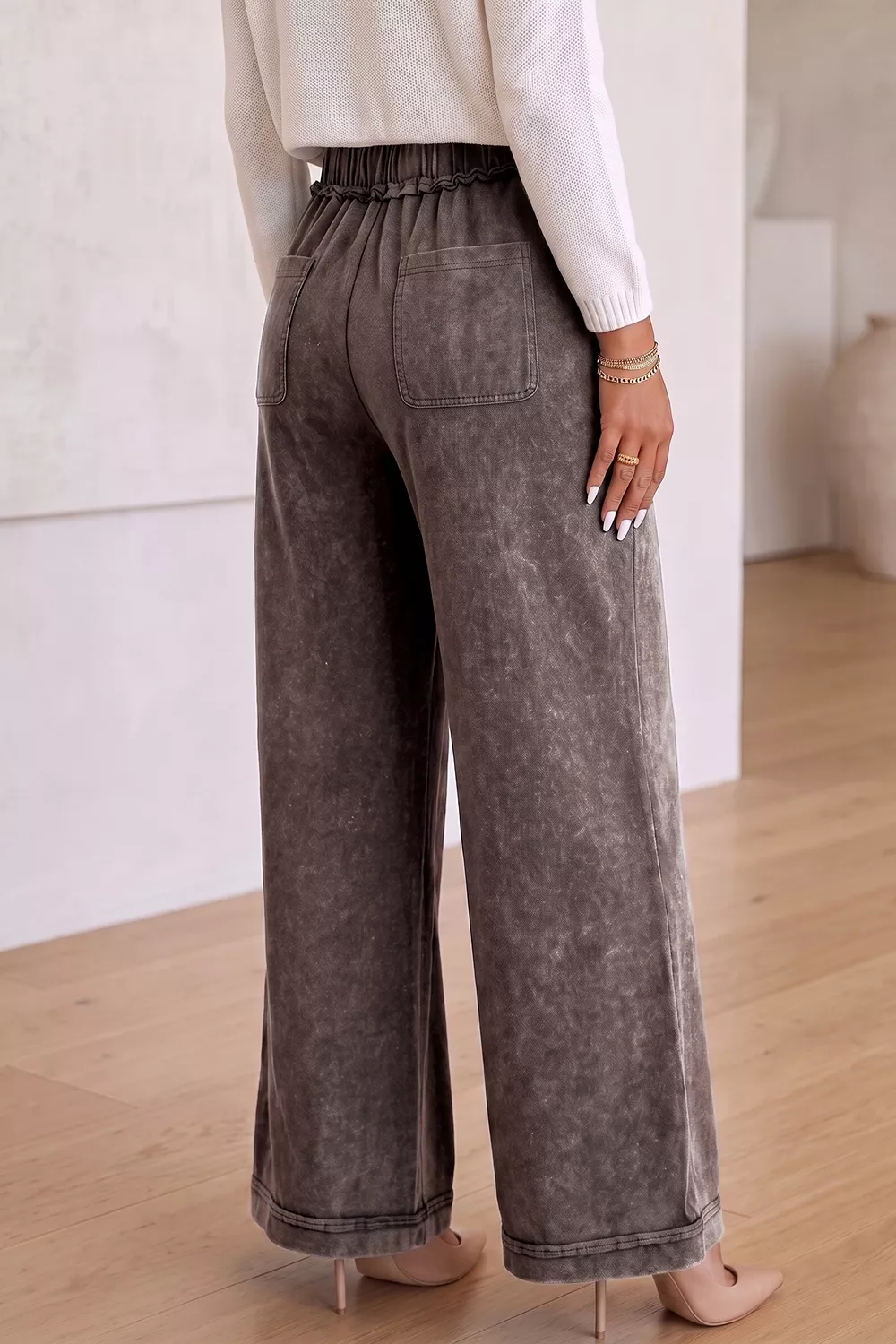 Washed Wide-Leg Drawstring Pants, image 4