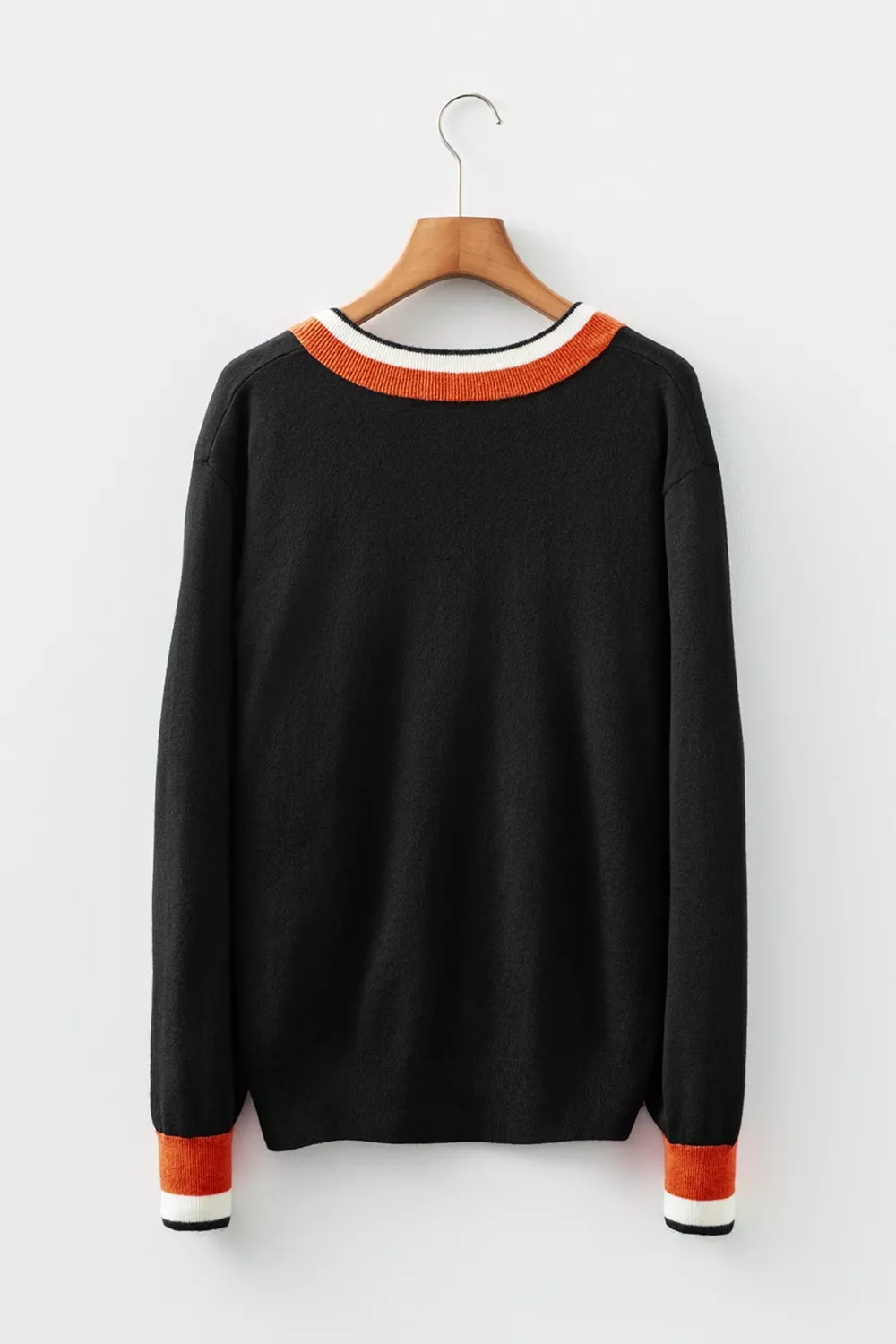 Contrast Striped Trim V Neck Varsity Sweater, image 2