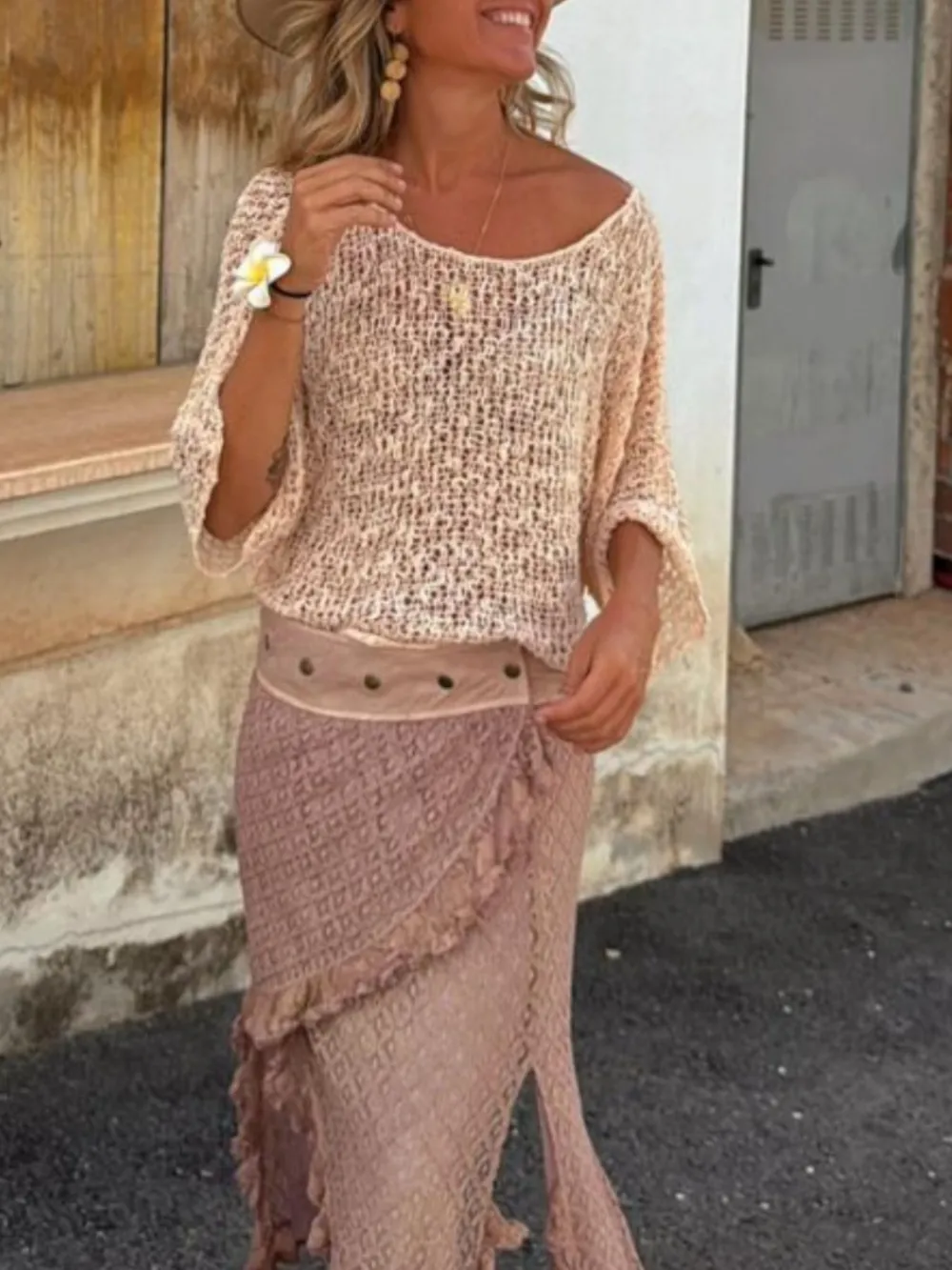 Crochet Boat Neck Knit Cover Up, image 2