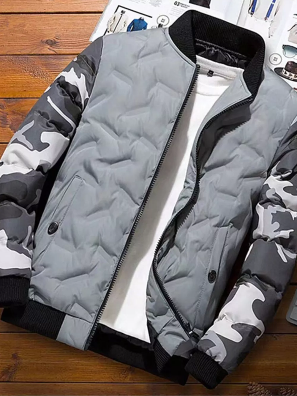 Men's Full Size Camouflage Padded Bomber Jacket Plus Size, image 5