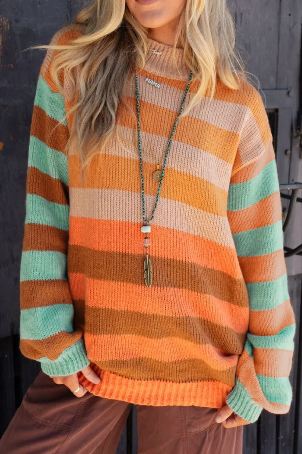Striped Rainbow Long Sleeve Sweater, image 2
