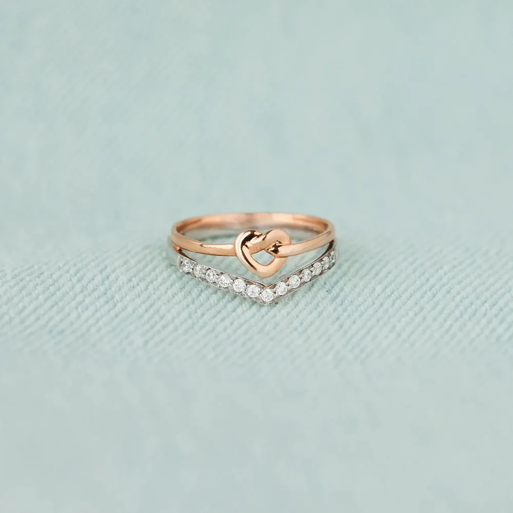 Knotted Heart Shape Inlaid Zircon Ring, image 7