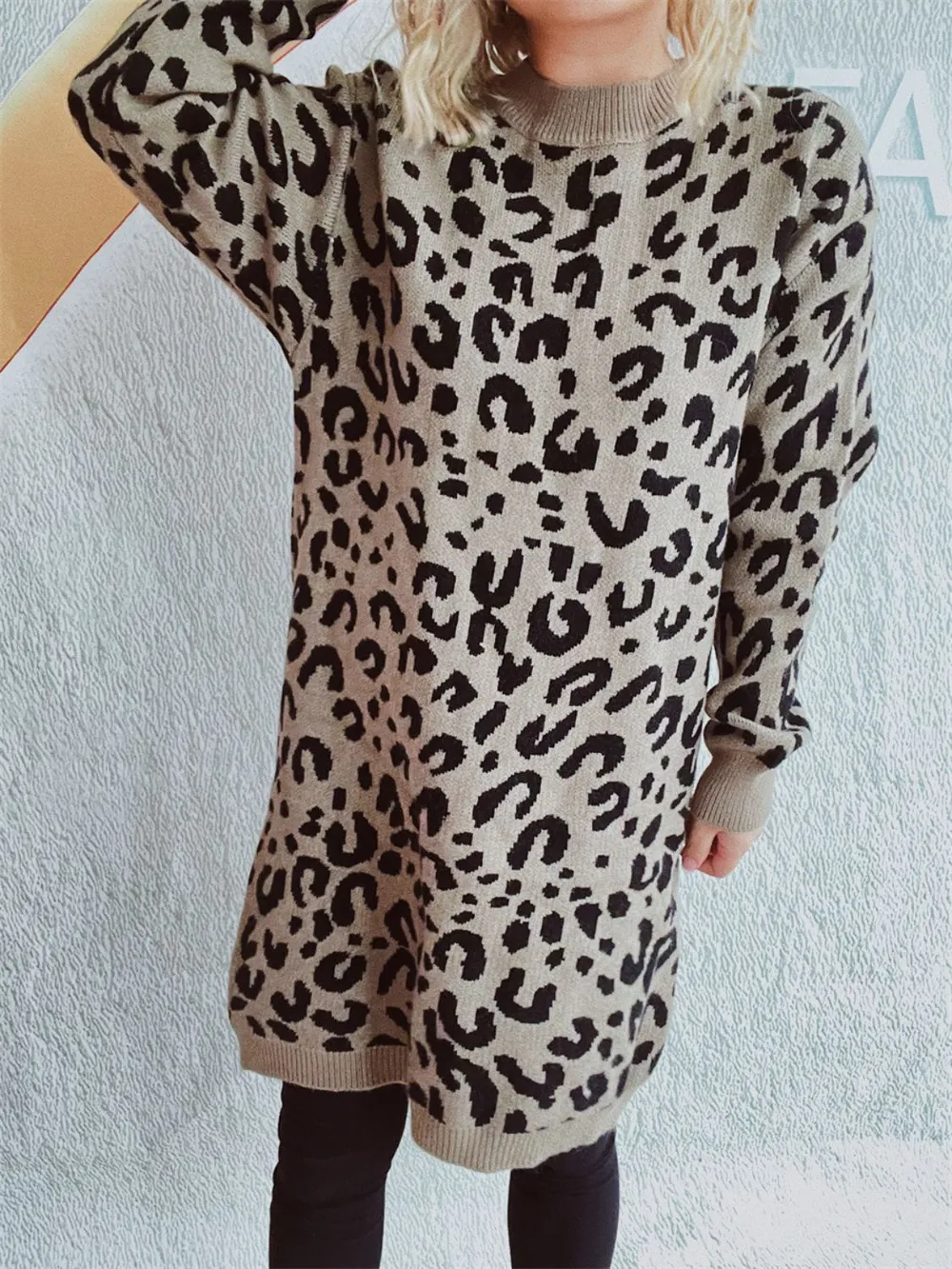 Leopard Round Neck Long Sleeve Sweater, image 10
