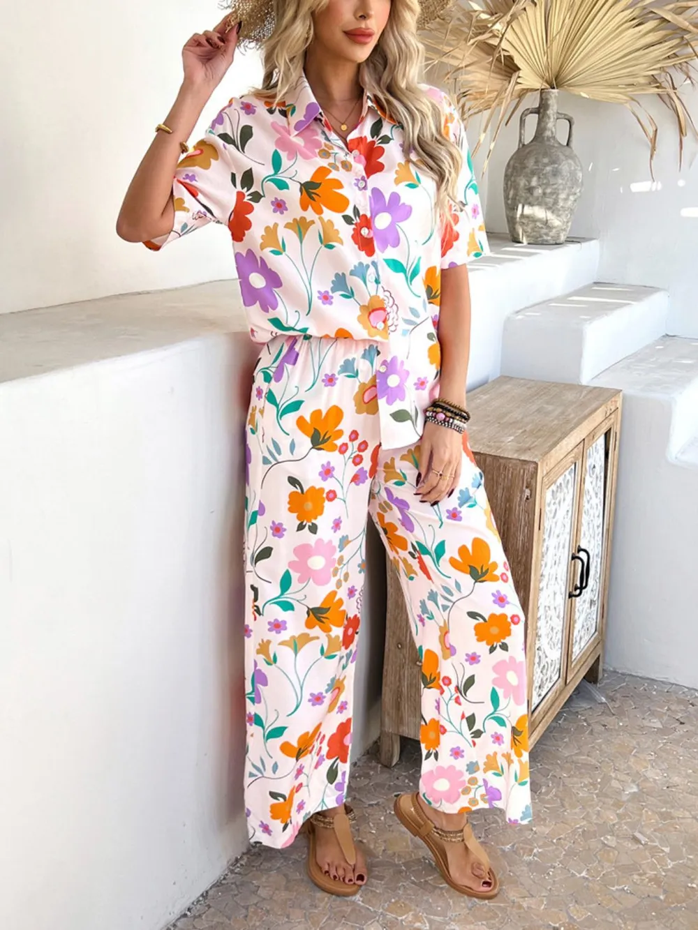 Printed Button Down Shirt and Pants Set, image 11