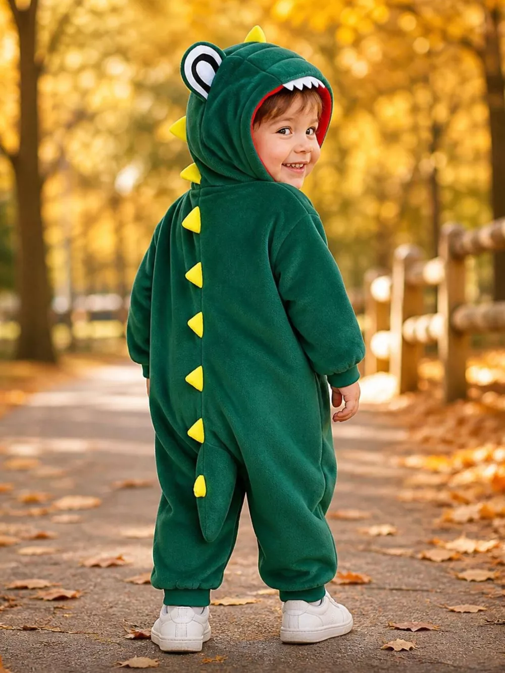 Children's Dinosaur Hooded Fleece One-Piece Jumpsuit, image 3