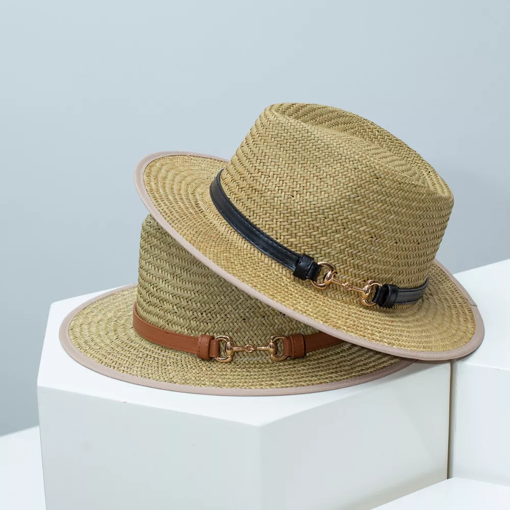 Straw Fedora Hat with Decorative Band, image 2