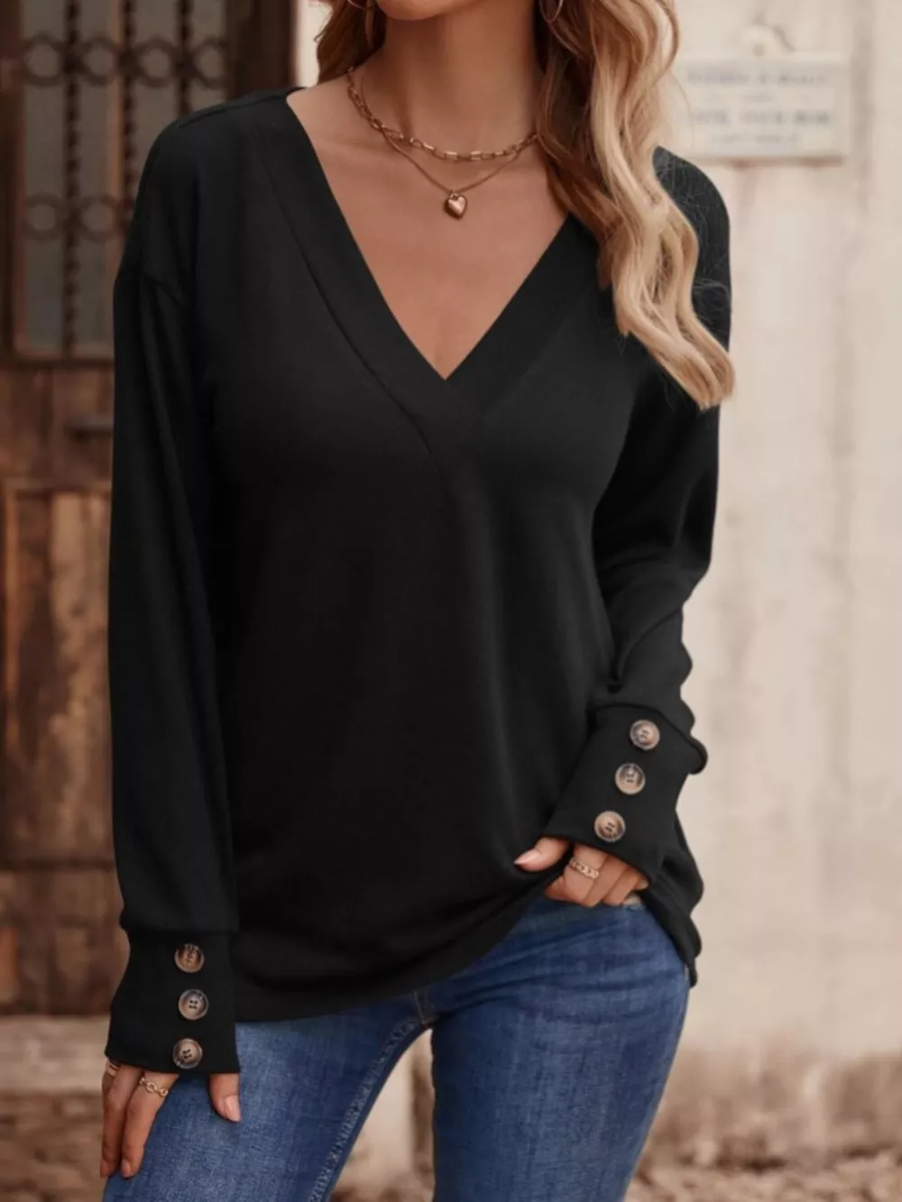 V-Neck Long Sleeve T-Shirt, image 14