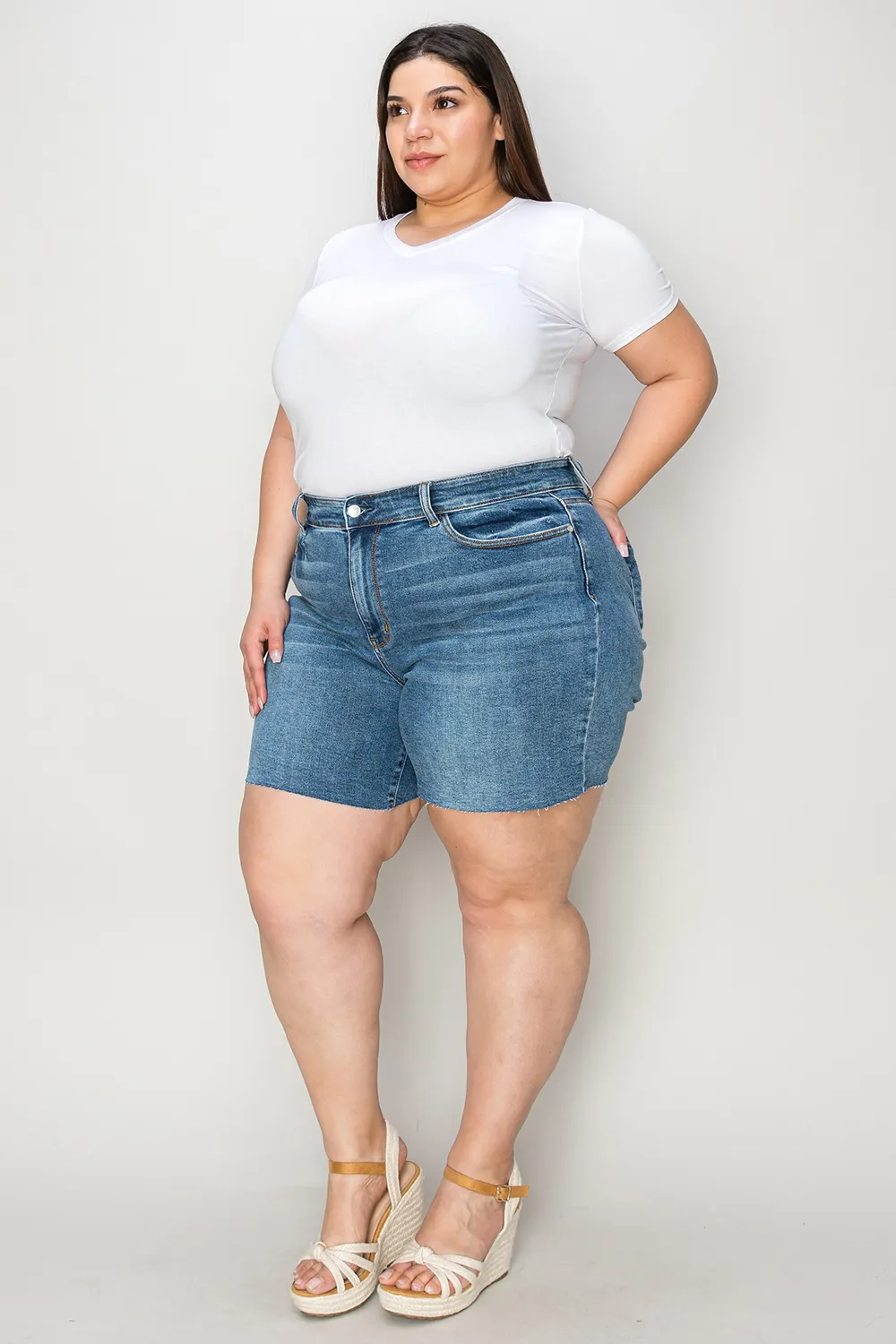 Full Size High Waist Slim Denim Shorts, image 2