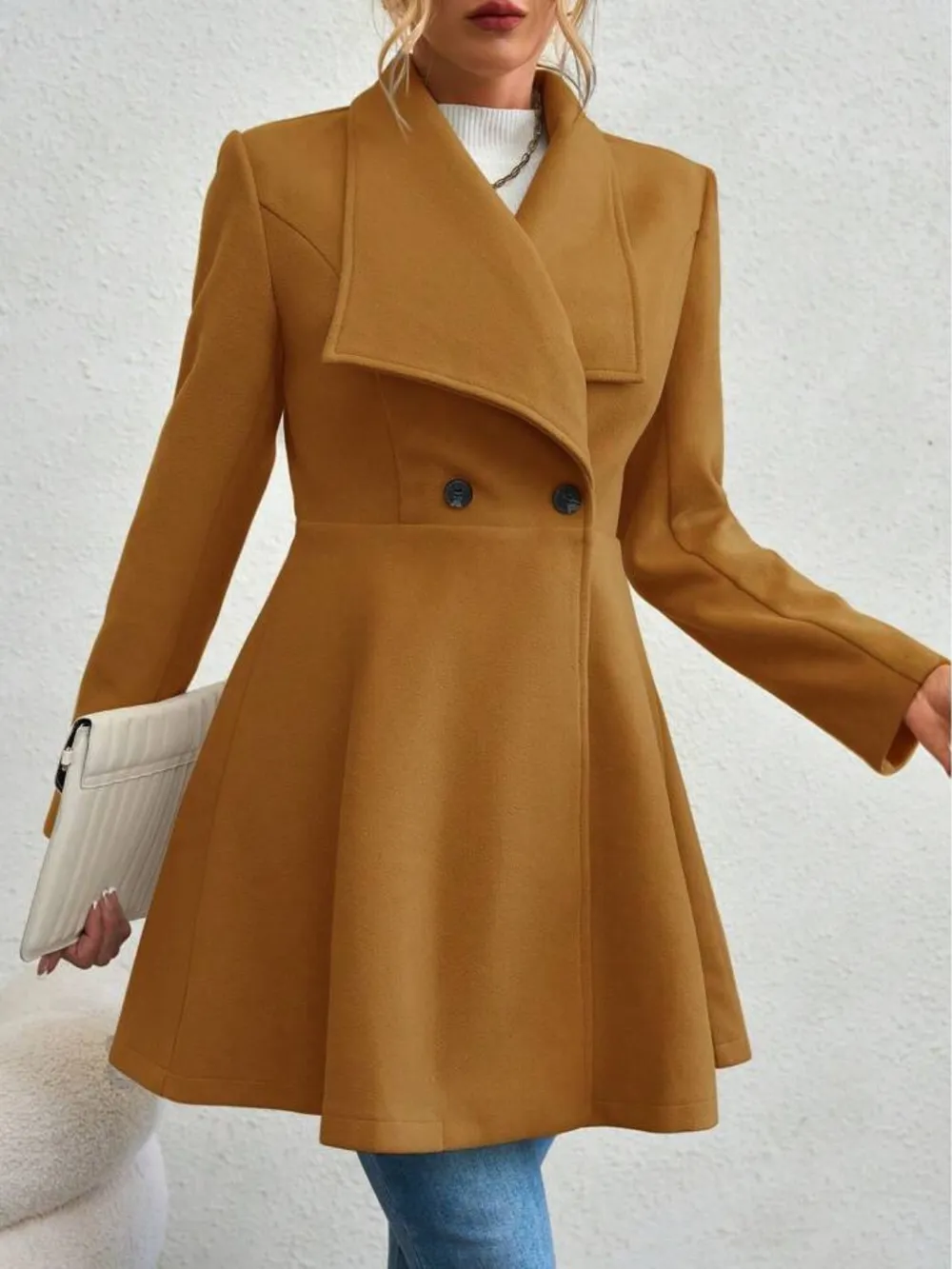 Collared Neck Button Up Long Sleeve Coat, image 15