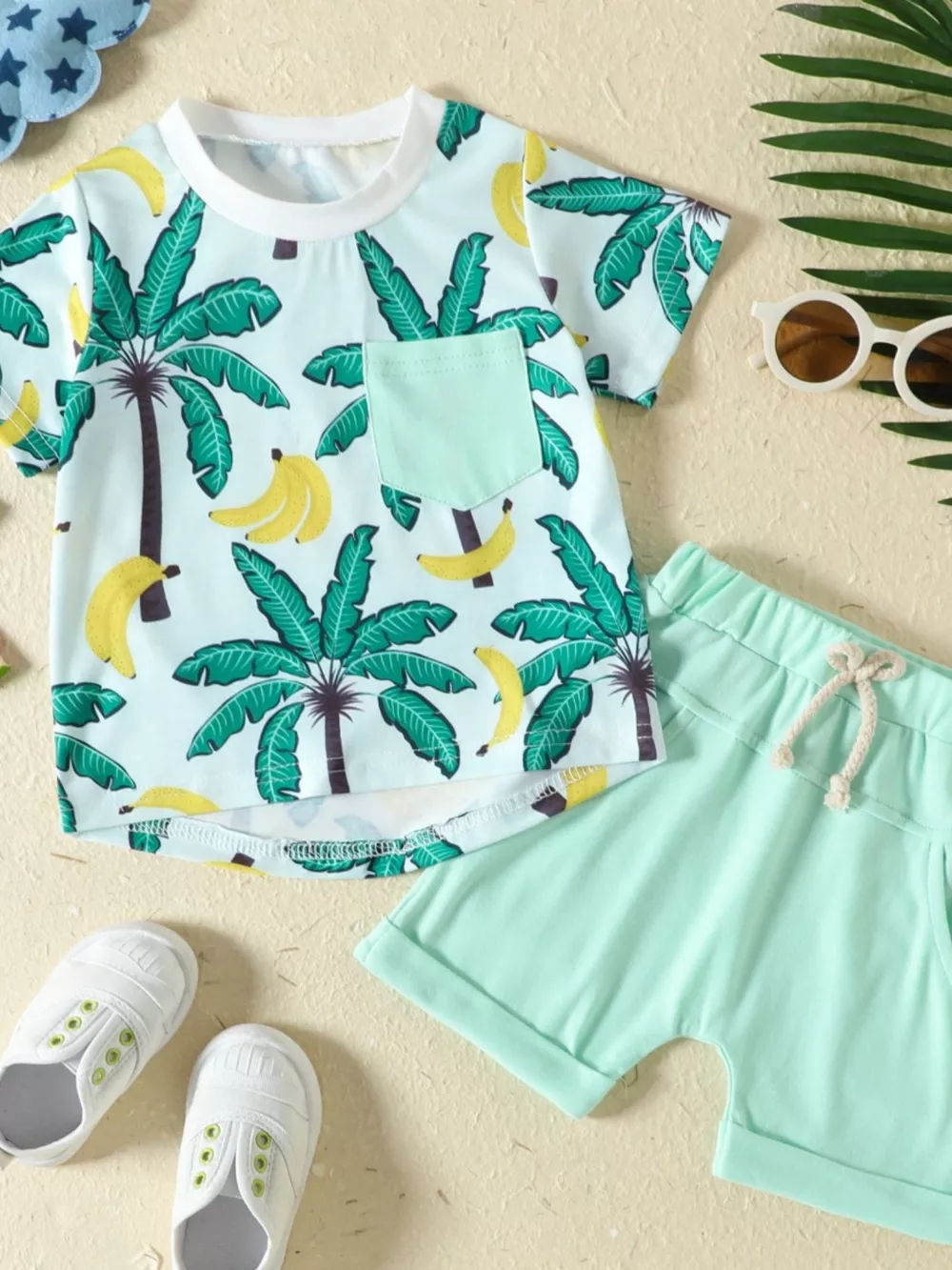 Children's Tropical Banana Print Casual Tee and Shorts Set, image 2