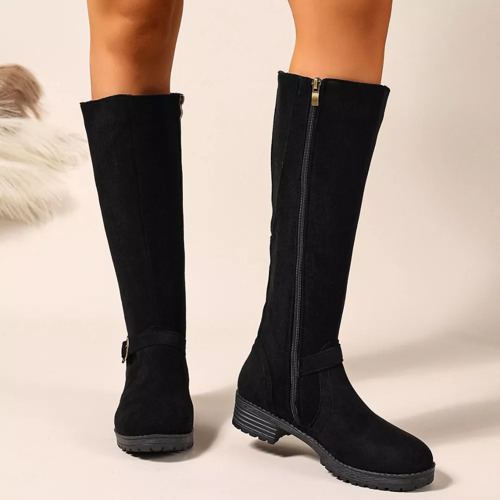 Knee-High Suede Buckle Accent Boots, image 9