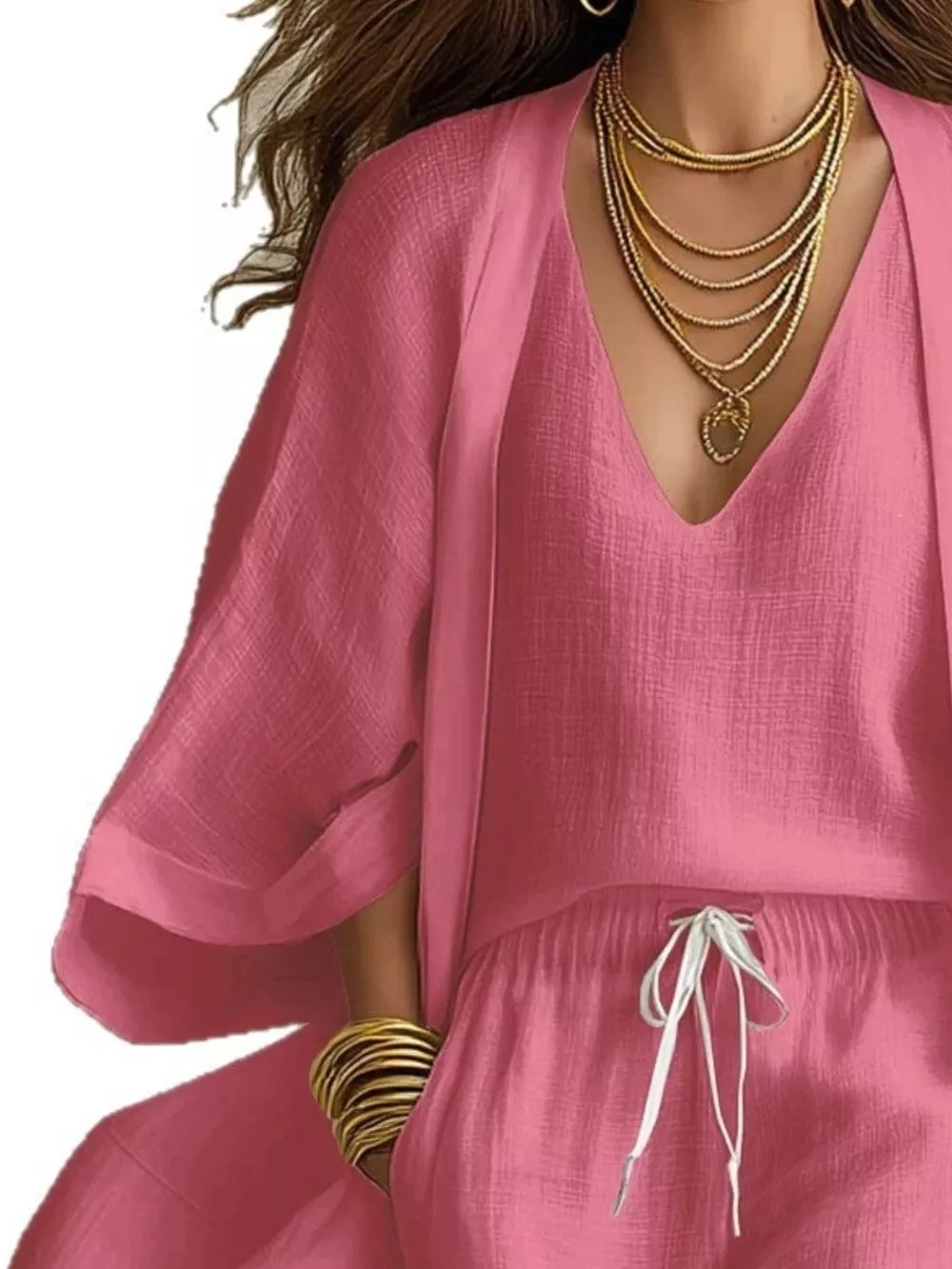 Full Size Elegant Tank and Drawstring Shorts with Cardigan 3-Piece Set Plus Size, image 10
