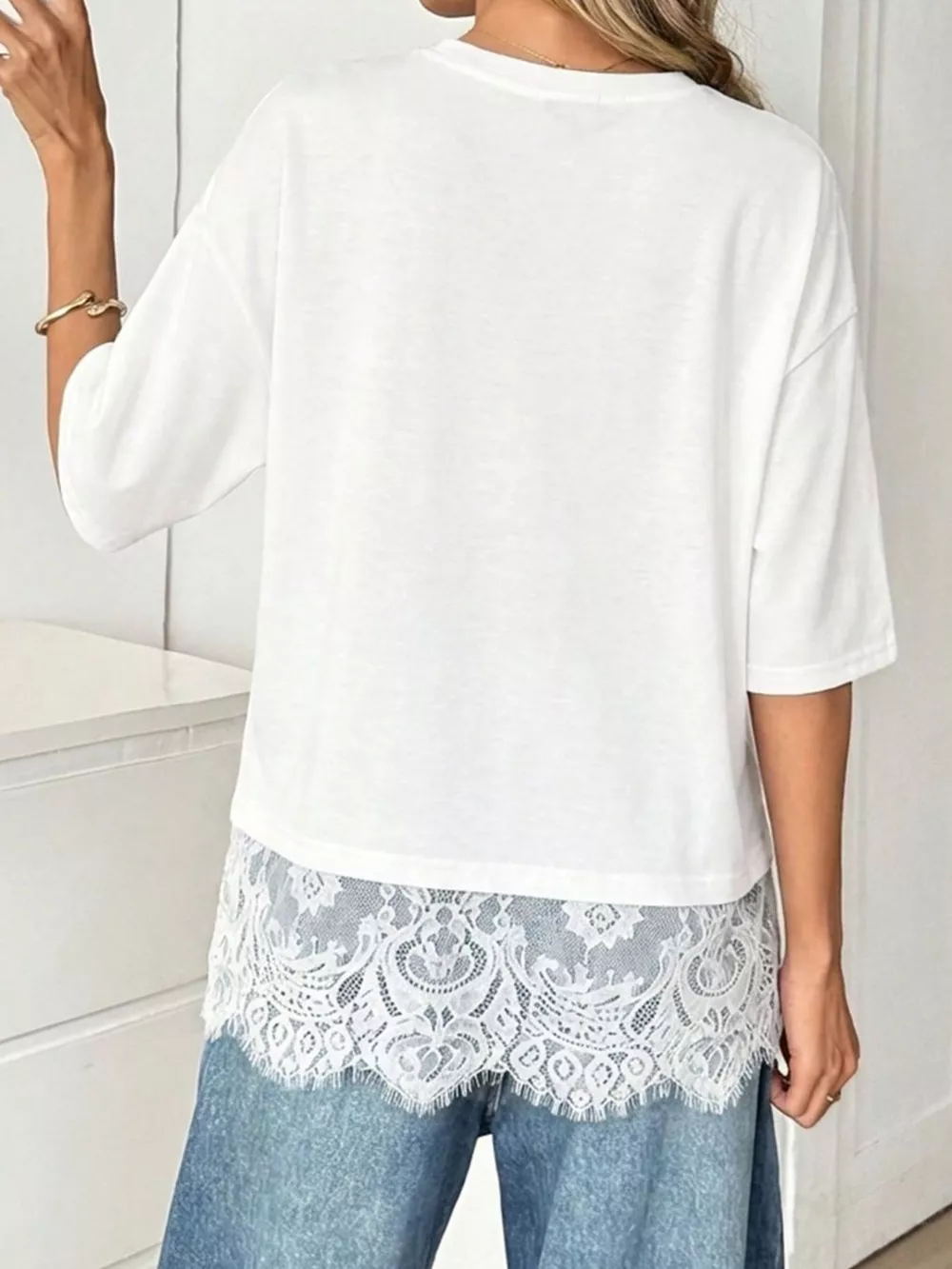 Lace Hem Round Neck T-Shirt, image 10