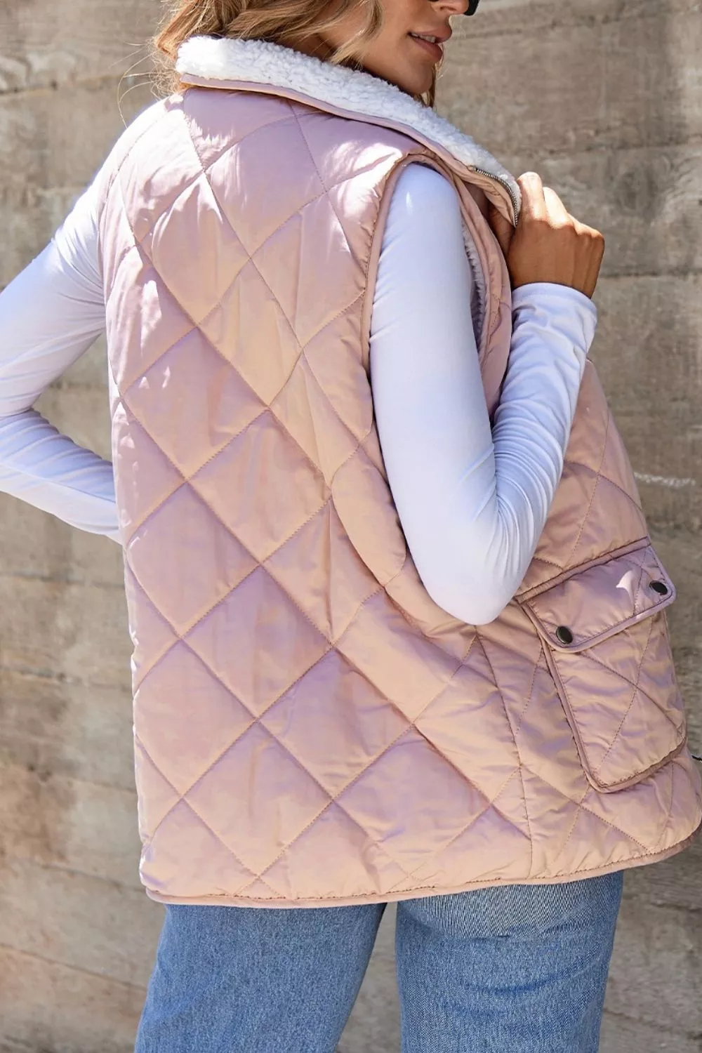 Quilted Sherpa-Lined Vest Coat, image 2