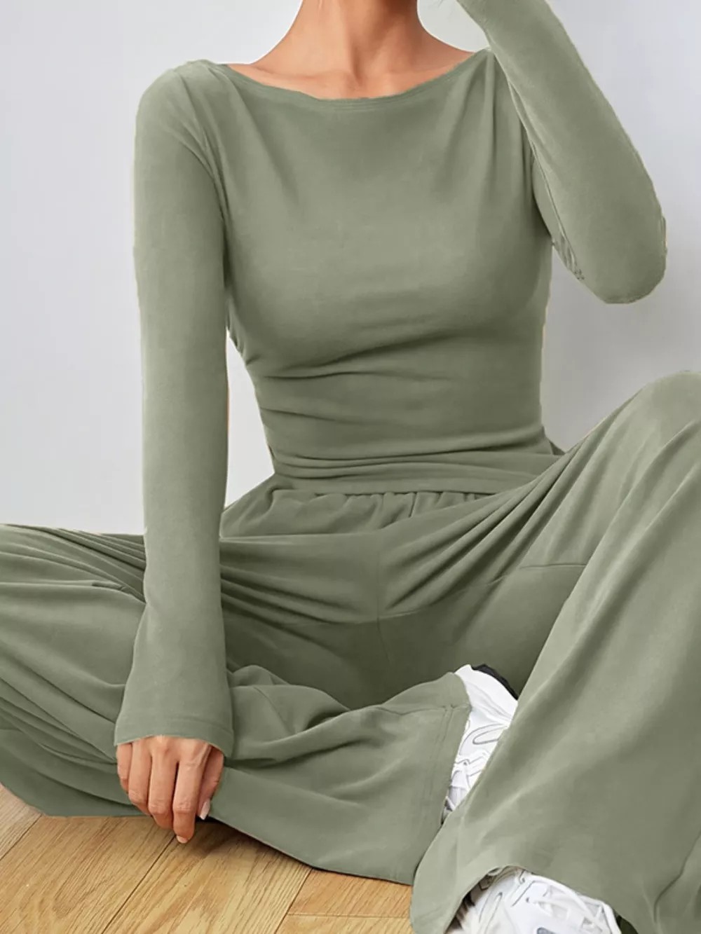 Casual Long Sleeve Top & Wide Leg Pants Set, image 2