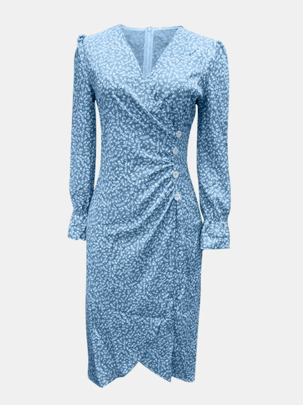 Full Size Printed Surplice Long Sleeve Midi Dress, image 2