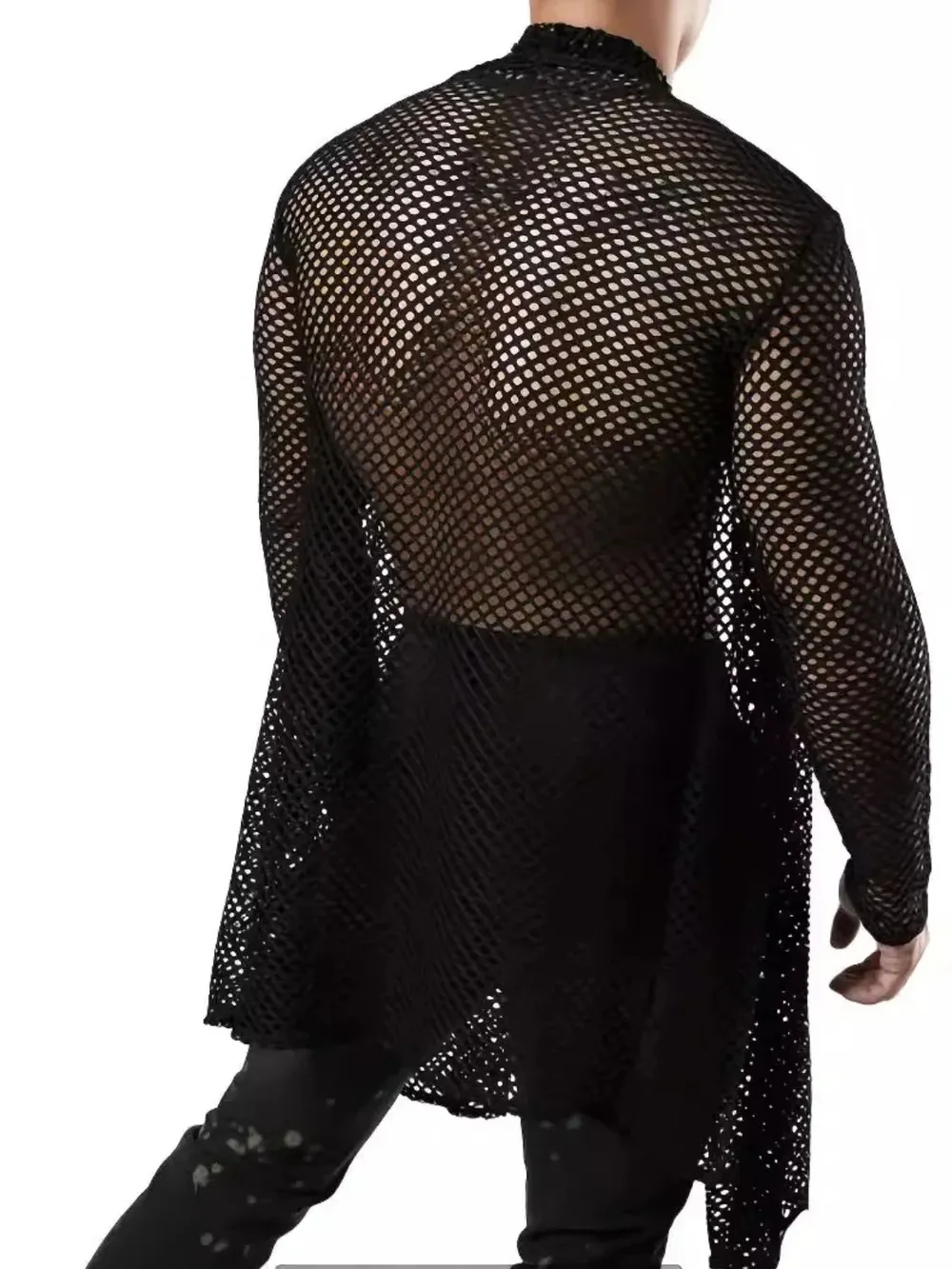 Men's Openwork Open Front Long Sleeve Cover-Up, image 4