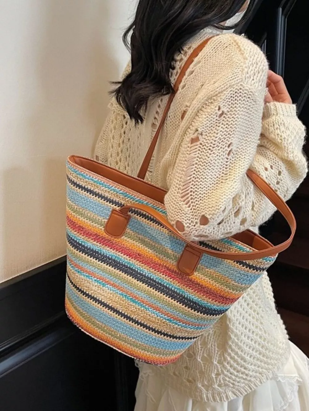 Striped Woven Shoulder Bag, image 6