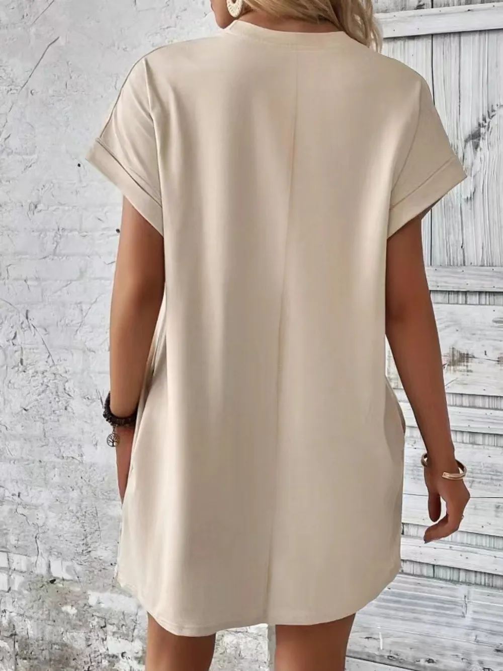 Pocketed Round Neck Short Sleeve Dress, image 2