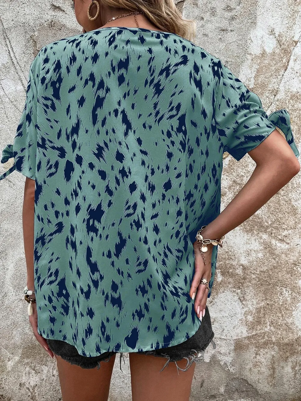 Tied Printed Boat Neck Blouse, image 7
