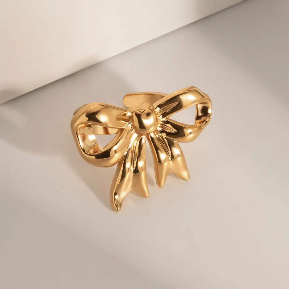 18K Gold-Plated Stainless Steel Bow Ring, image 2