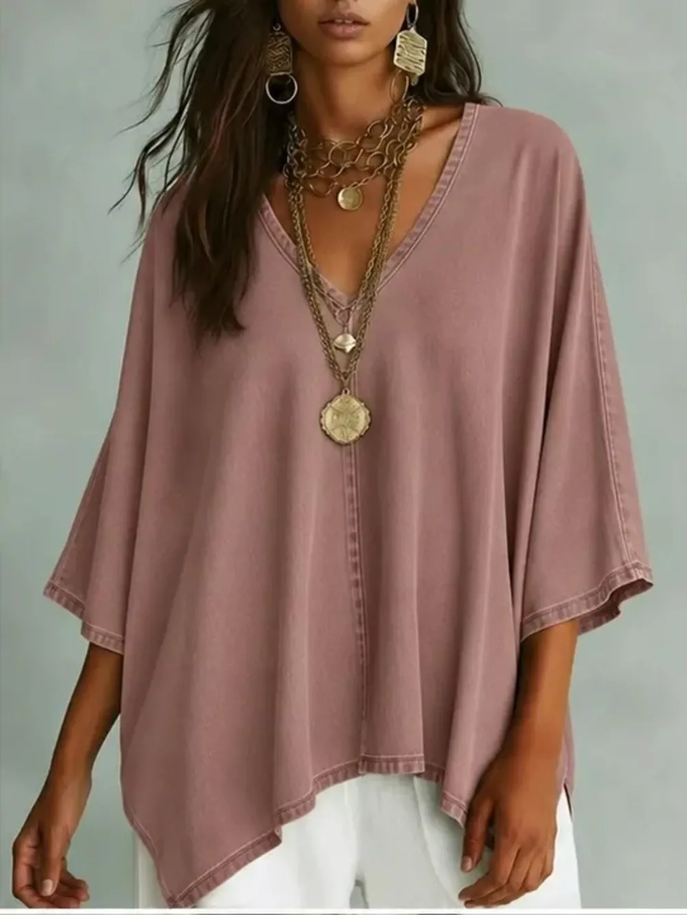 V-Neck Batwing Sleeve T-Shirt, image 10