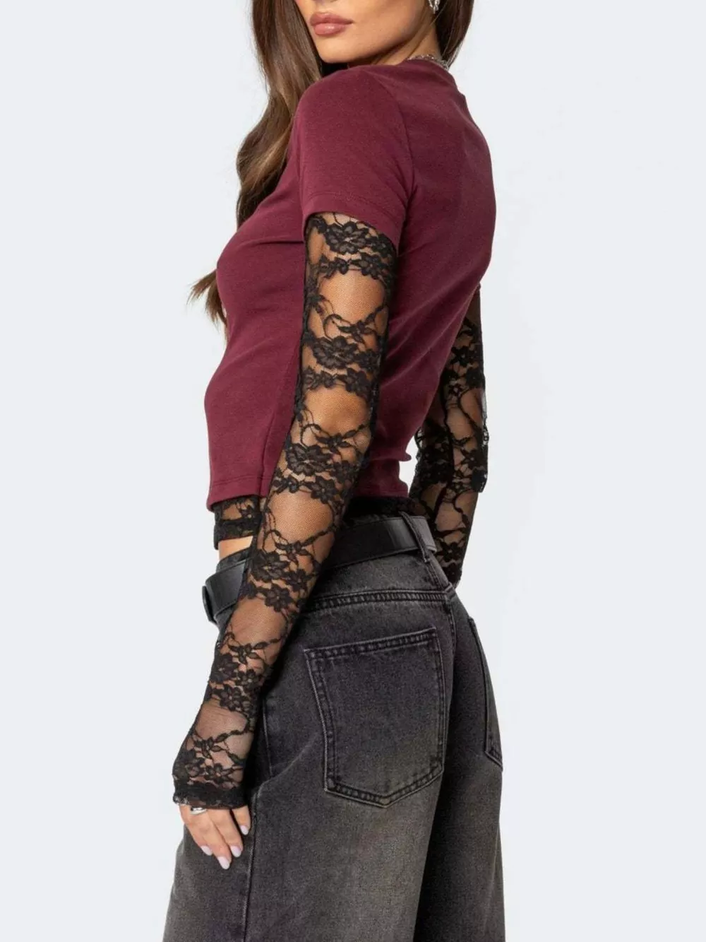 Lace Sleeve Fitted T-Shirt, image 12