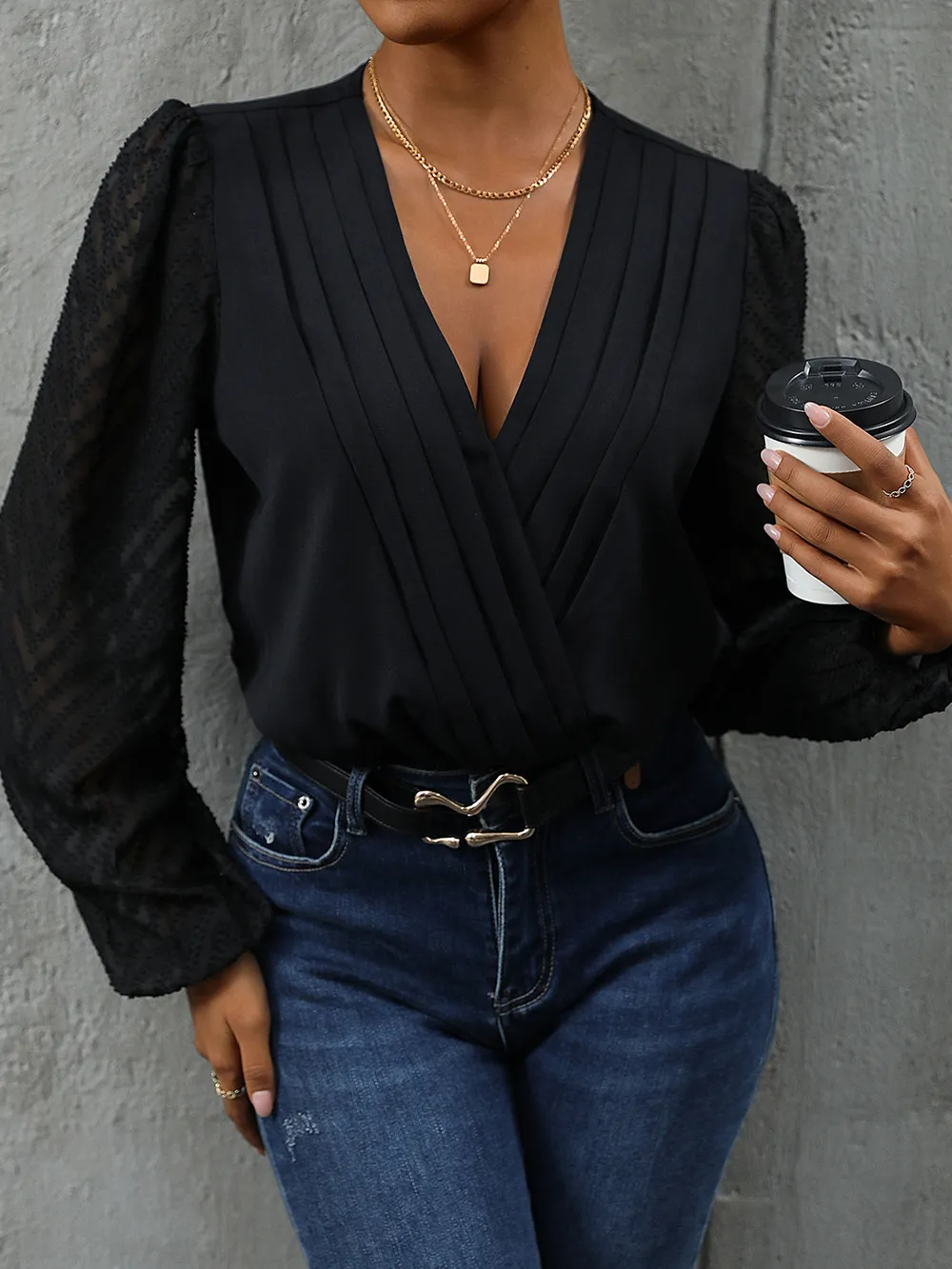 Ruched Surplice Long Sleeve Bodysuit, image 2