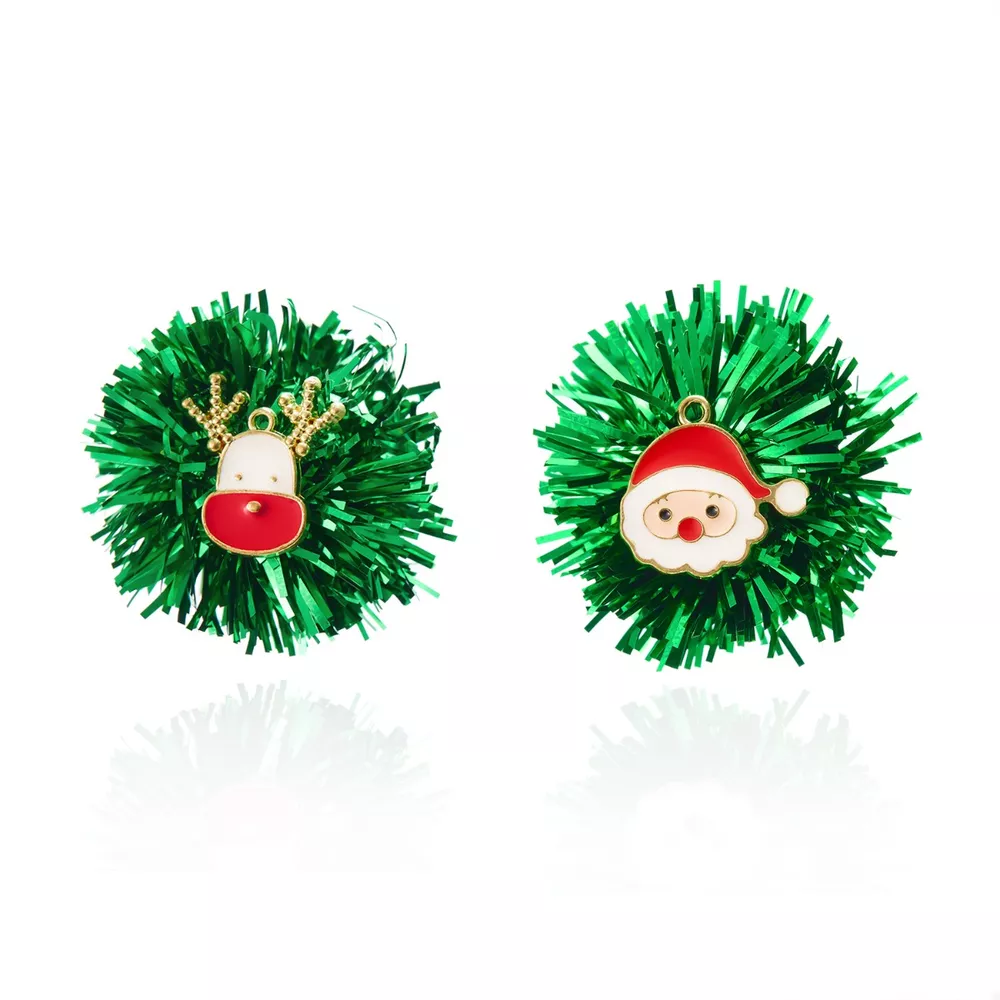 Christmas Asymmetrical Tinsel Ball Earrings, image 11